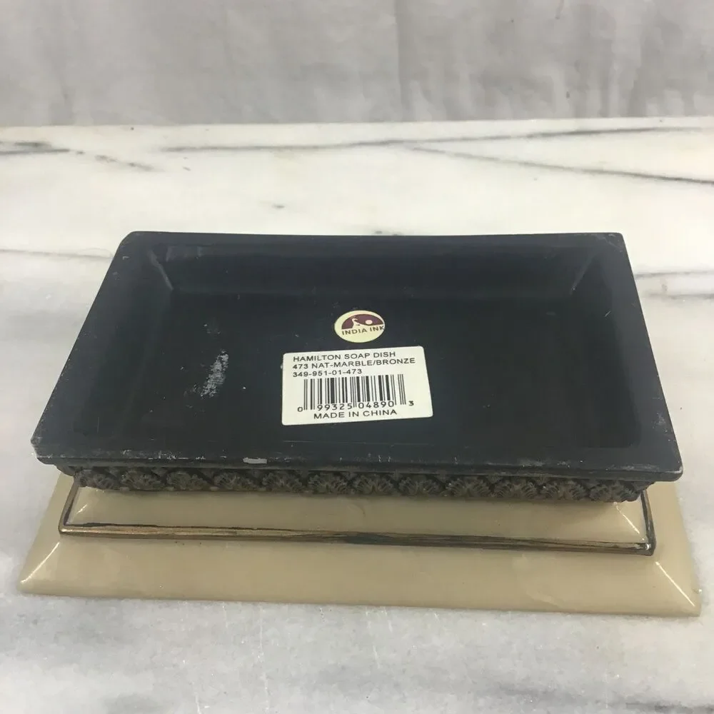 Vintage Onyx Alabaster & Ornate Bronze Tone Metal Soap Dish or Tray